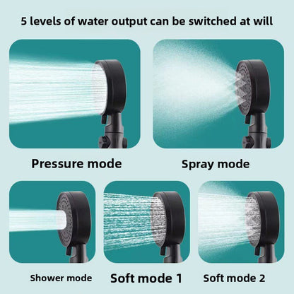 Pressurized Handheld Shower Head with Five Spray Modes